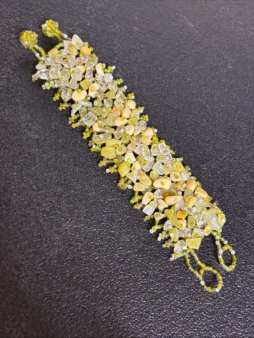 Vintage Elegant Handcrafted Yellow-Green Beaded Statement Bracelet